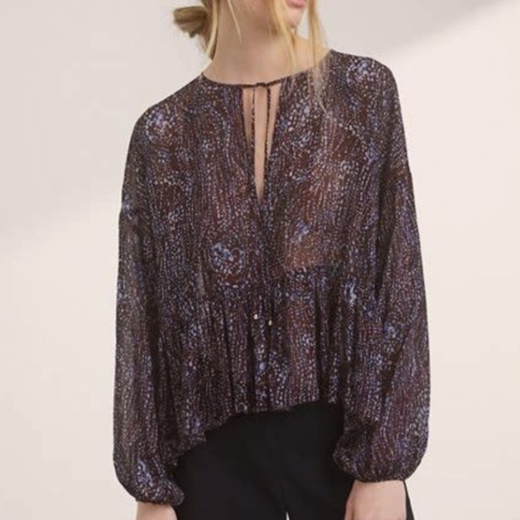 Artizia Wilfred Purple Parrot Tie Neck Blouse - Picture 1 of 11